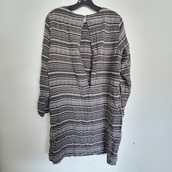 H&M Black White Stripe Geometric Long Sleeve Deep Key Hole Back Shift Dress 12 - Picture 3 of 13